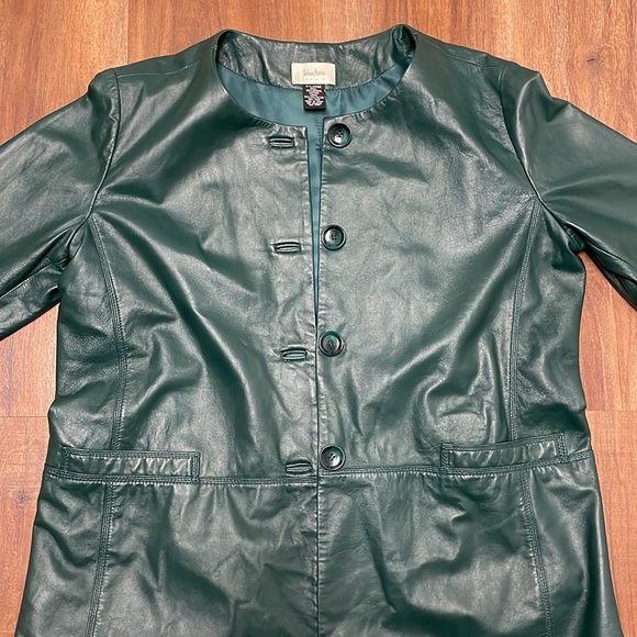 Neimann Marcus Basic Women’s Long Leather Coat, Pine Green Size XL - Picture 15 of 15